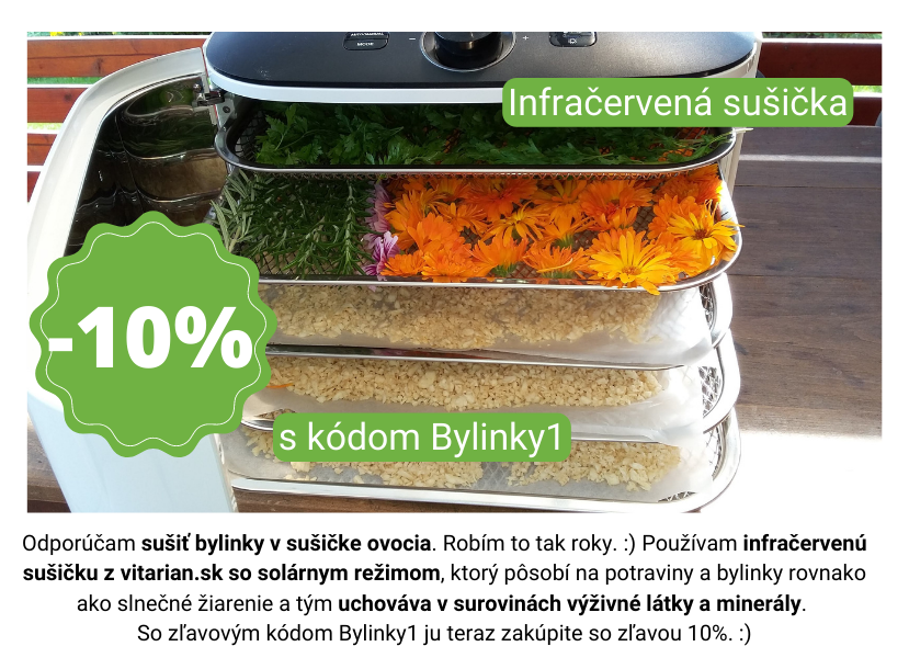 Odporúčam sušiť bylinky v sušičke ovocia. Robím to tak roky. ) Používam infračervenú sušičku z vitarian.sk so solárnym režimom, ktorý pôsobí na potraviny a bylinky rovnako ako slnečné žiarenie a tým uchováva v suro